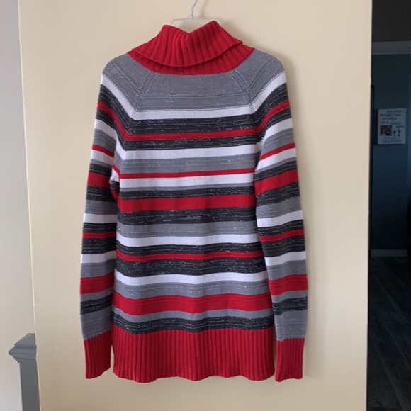 Cowl neck long sleeved striped tunic sweater - Picture 2 of 7
